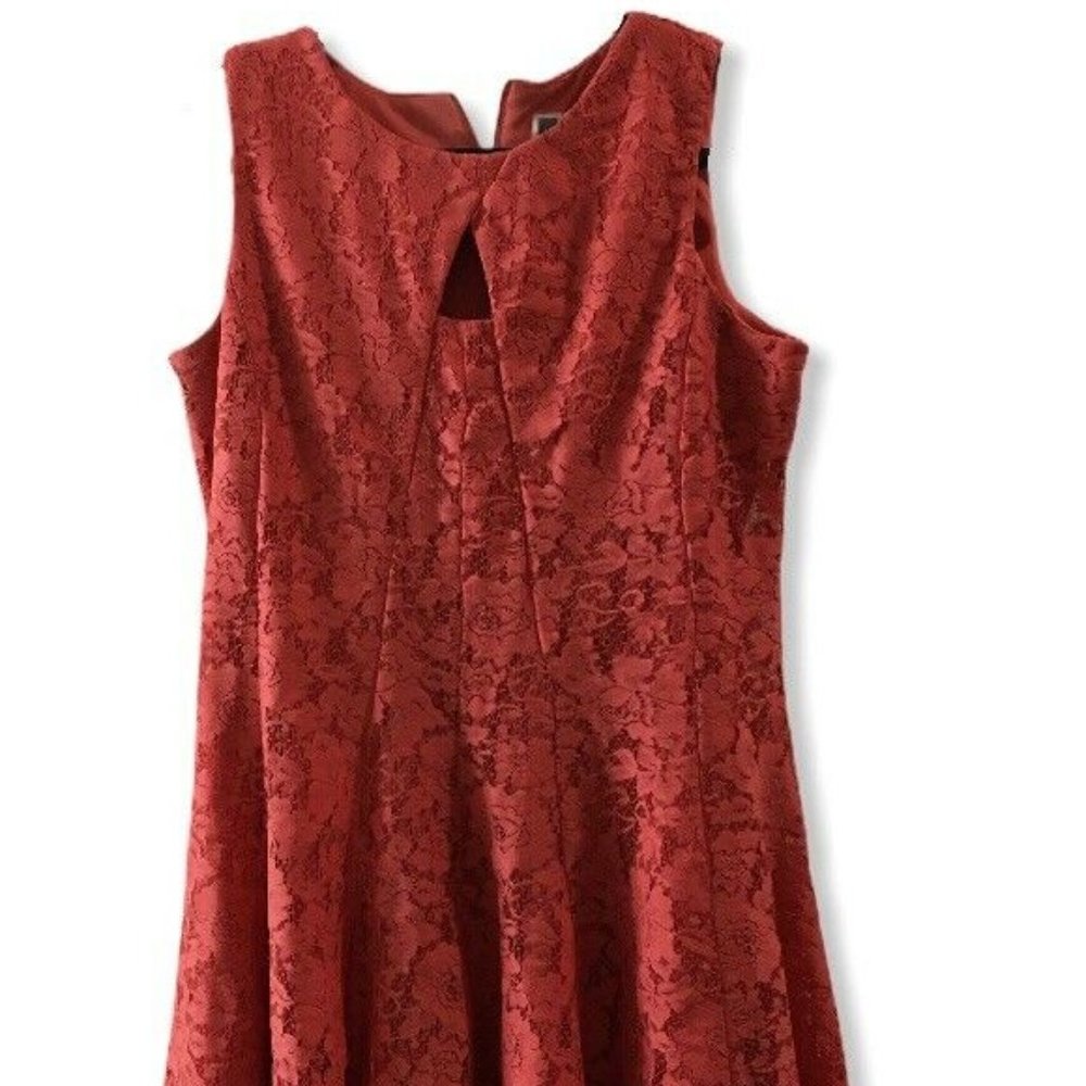 Julian Taylor Coral Sleeveless Lace Flare Dress